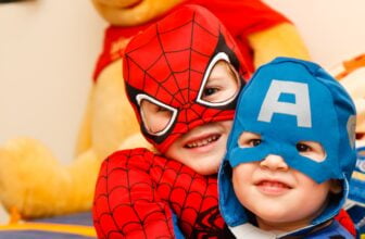 kids in spiderman and Captain America costumes